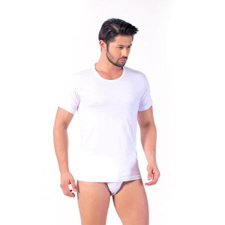 1645 Men’s Single Jersey Undershirt Short Sleeve Singlet White