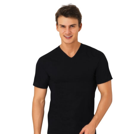1648 Men’s Lycra Single Jersey V-Neck T-Shirt Black